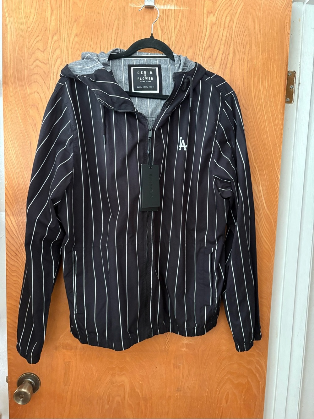 Denim & Flower Men's LA Pinstripe Hooded Jacket - Black XL
